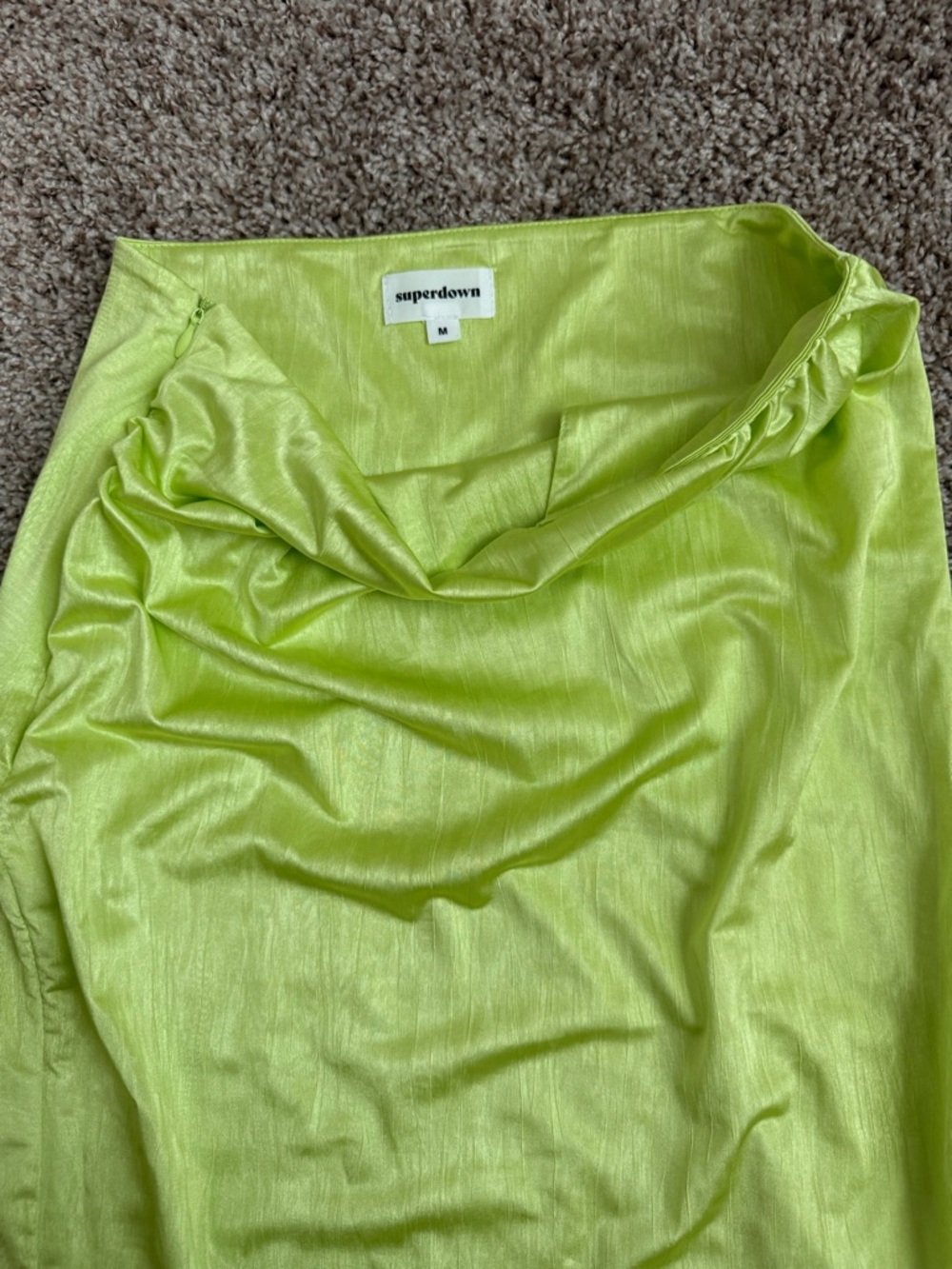superdown Neon Lime Satin Cowl Midi Skirt